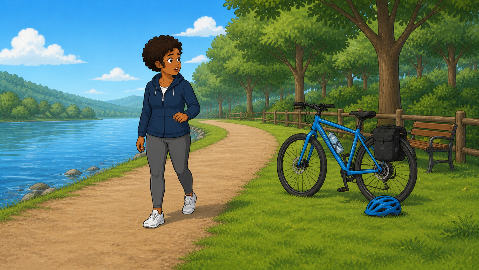 Cena 1 de 6 da história The Blue Bike by the Lake