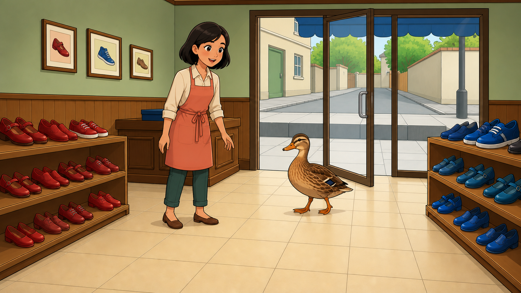 Cena 1 de 4 da história The Duck in the Shoe Shop