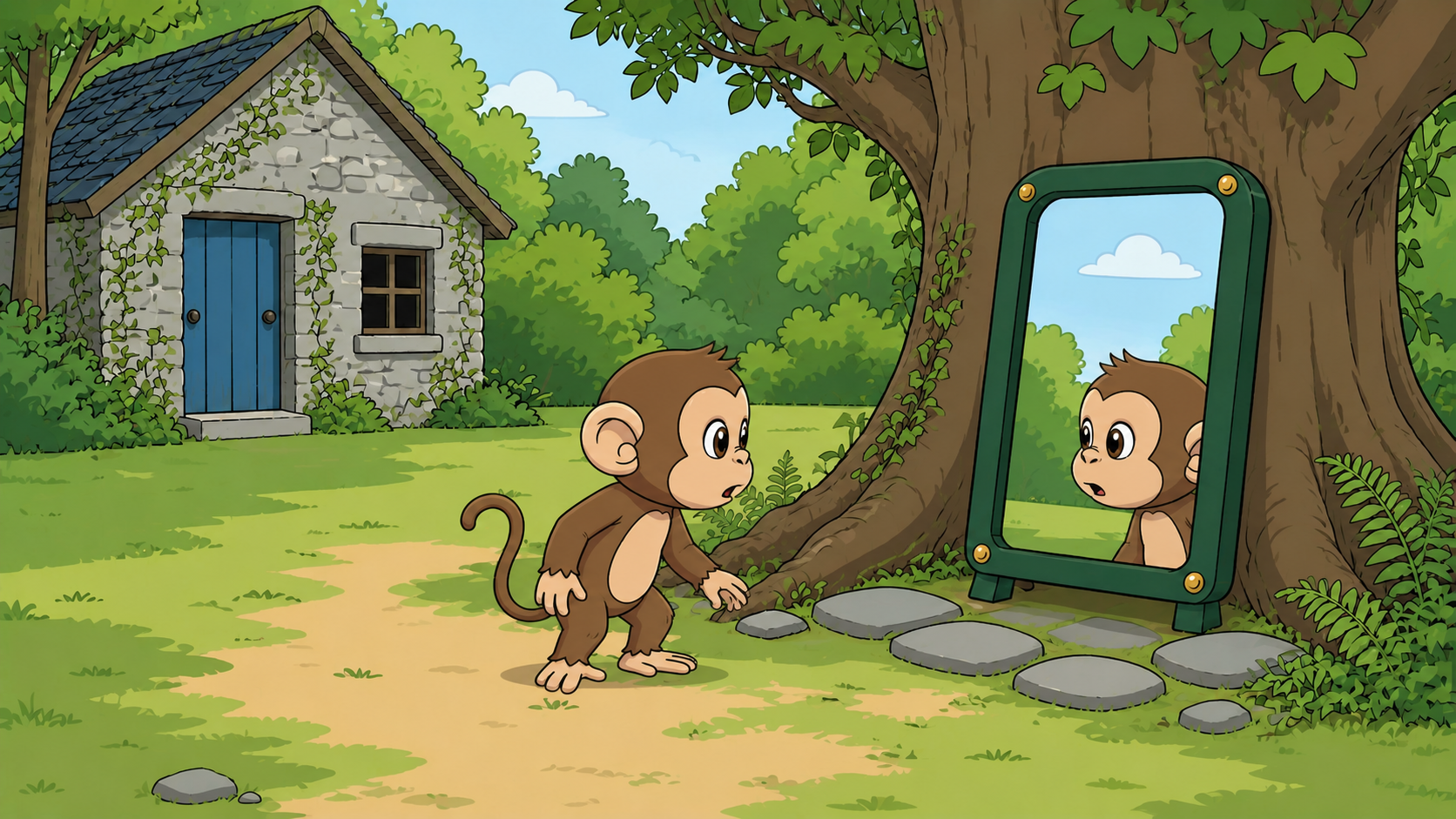 Cena 1 de 10 da história The Monkey and the Mirror