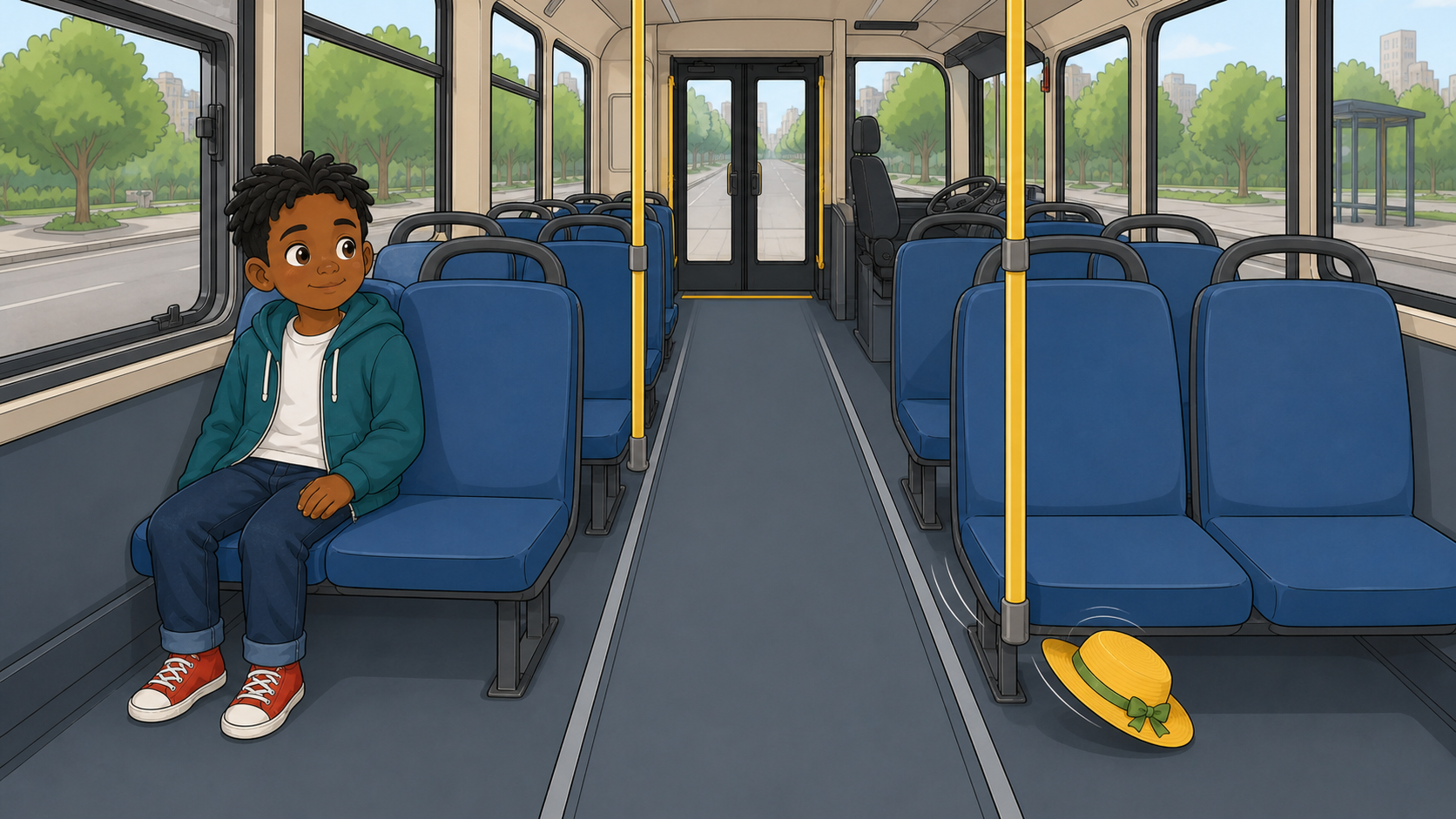 Cena 1 de 4 da história The Yellow Hat on the Bus